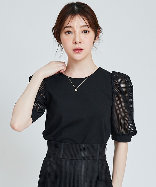 31 Sons de mode（トランテアン　ソン　ドゥ　モード）の「メッシュスリーブトップス（Tシャツ/カットソー・レディース・ブラック/オフホワイト・36）」の11枚目の写真