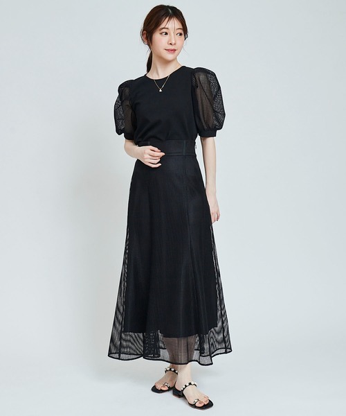 31 Sons de mode（トランテアン　ソン　ドゥ　モード）の「メッシュスリーブトップス（Tシャツ/カットソー・レディース・ブラック/オフホワイト・36）」の16枚目の写真