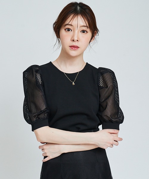 31 Sons de mode（トランテアン　ソン　ドゥ　モード）の「メッシュスリーブトップス（Tシャツ/カットソー・レディース・ブラック/オフホワイト・36）」の9枚目の写真