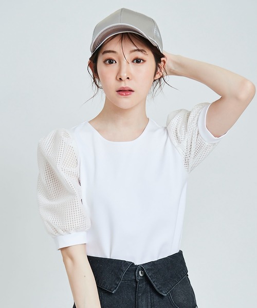 31 Sons de mode（トランテアン　ソン　ドゥ　モード）の「メッシュスリーブトップス（Tシャツ/カットソー・レディース・ブラック/オフホワイト・36）」の22枚目の写真