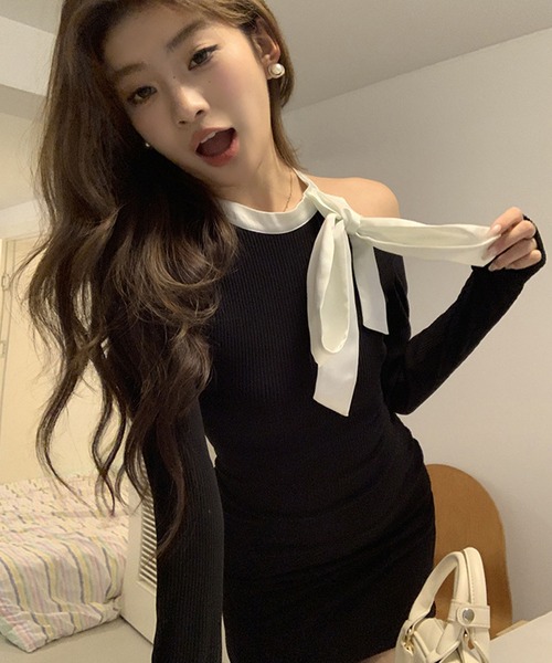 meJane（ミージェーン）の「ワンショルダーリボンネックミニワンピース（ワンピース・レディース・ブラック・M/L）」の16枚目の写真