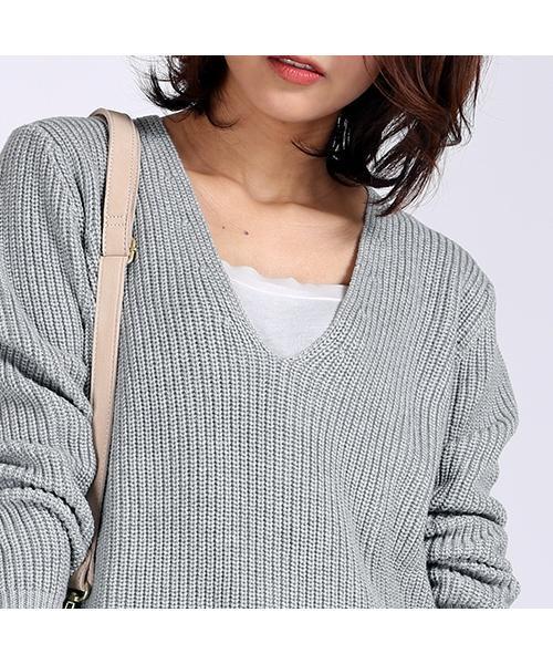 FREAK'S STORE（フリークスストア）の「畦編みコットンVネックニット（ニット/セーター・レディース・ネイビー/ホワイト/グレー・ﾌﾘ-）」の16枚目の写真