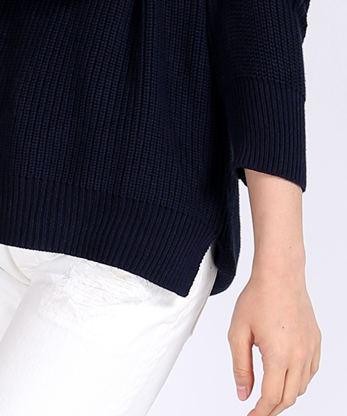 FREAK'S STORE（フリークスストア）の「畦編みコットンVネックニット（ニット/セーター・レディース・ネイビー/ホワイト/グレー・ﾌﾘ-）」の5枚目の写真
