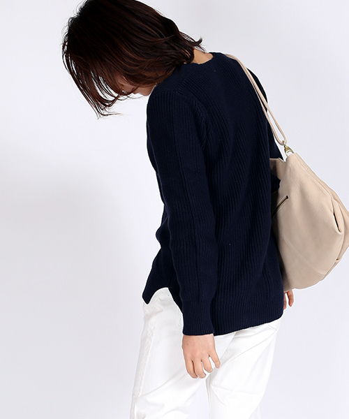 FREAK'S STORE（フリークスストア）の「畦編みコットンVネックニット（ニット/セーター・レディース・ネイビー/ホワイト/グレー・ﾌﾘ-）」の6枚目の写真