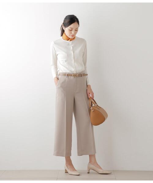 NEWYORKER（ニューヨーカー）の「【ウォッシャブル】ウォッシャブルWジョーゼット クロップドワイドパンツ（スラックス・レディース・ベージュ/ブラック・9号/11号）」の5枚目の写真