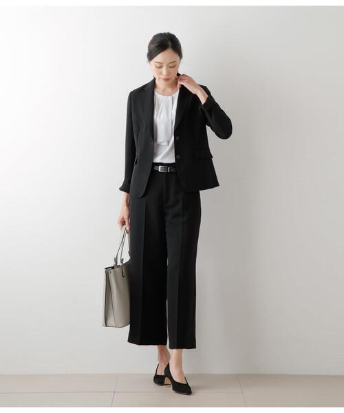 NEWYORKER（ニューヨーカー）の「【ウォッシャブル】ウォッシャブルWジョーゼット クロップドワイドパンツ（スラックス・レディース・ベージュ/ブラック・9号/11号）」の8枚目の写真