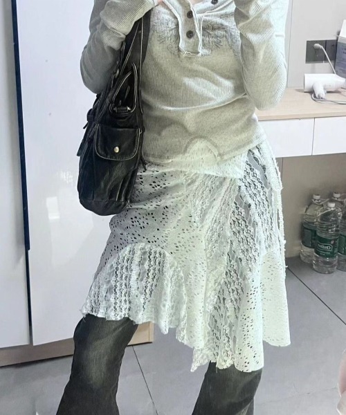 Achic(アシック)の「レース非対称巻きスカート(スカート・レディース・ホワイト・M)」の5枚目の写真