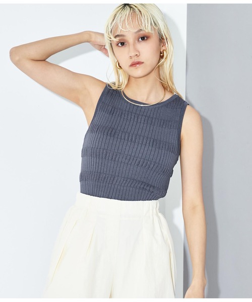 Settimissimo（セッティミッシモ）の「変形リブ ドライタッチ ノースリーブ プルオーバー ニット（ニット/セーター・レディース・アイボリー/イエロー×グリーン/スミクロ・FREE）」の18枚目の写真