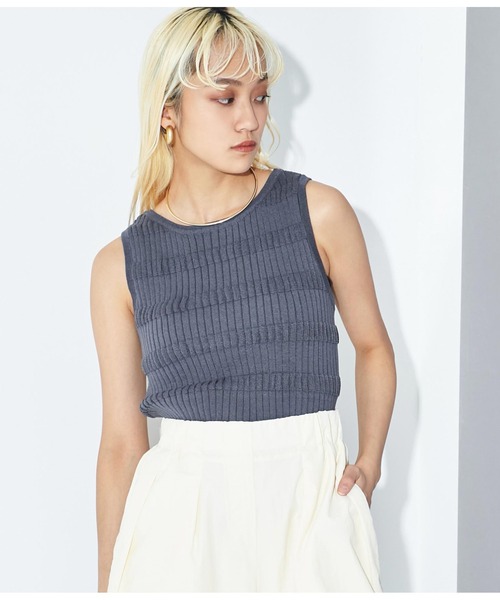 Settimissimo（セッティミッシモ）の「変形リブ ドライタッチ ノースリーブ プルオーバー ニット（ニット/セーター・レディース・アイボリー/イエロー×グリーン/スミクロ・FREE）」の17枚目の写真