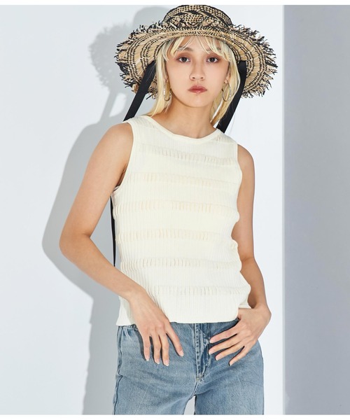 Settimissimo（セッティミッシモ）の「変形リブ ドライタッチ ノースリーブ プルオーバー ニット（ニット/セーター・レディース・アイボリー/イエロー×グリーン/スミクロ・FREE）」の4枚目の写真