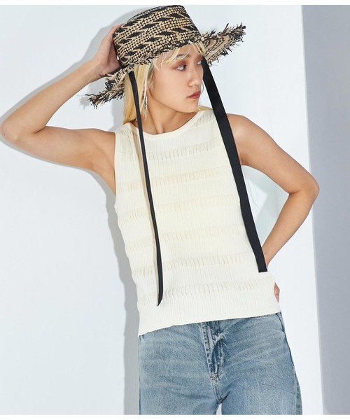 Settimissimo（セッティミッシモ）の「変形リブ ドライタッチ ノースリーブ プルオーバー ニット（ニット/セーター・レディース・アイボリー/イエロー×グリーン/スミクロ・FREE）」の6枚目の写真