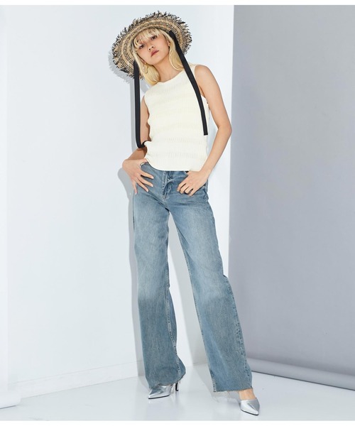 Settimissimo（セッティミッシモ）の「変形リブ ドライタッチ ノースリーブ プルオーバー ニット（ニット/セーター・レディース・アイボリー/イエロー×グリーン/スミクロ・FREE）」の15枚目の写真