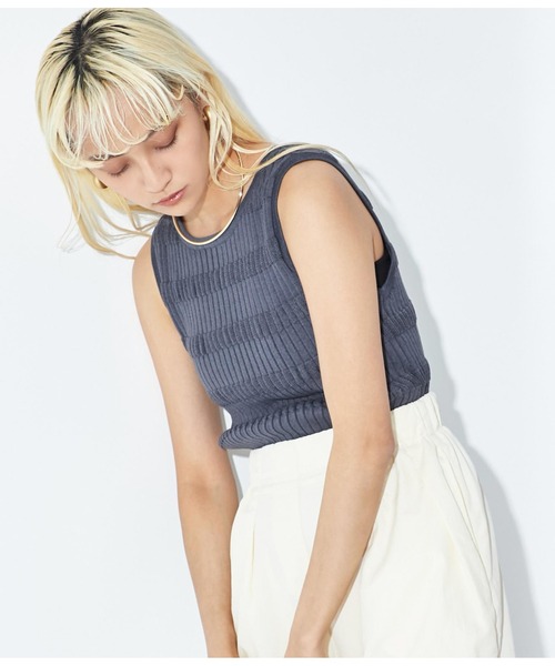 Settimissimo（セッティミッシモ）の「変形リブ ドライタッチ ノースリーブ プルオーバー ニット（ニット/セーター・レディース・アイボリー/イエロー×グリーン/スミクロ・FREE）」の16枚目の写真