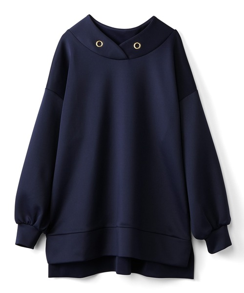 IEDIT(イディット)の「IEDIT フード風衿で顔まわり華やぐ UVカットつや感ダンボールカットソーのロングプルオーバー(Tシャツ/カットソー・レディース・ネイビー/ブルーグレー/グレイッシュベージュ・XXX-LARGE/MEDIUM/LARGE/XX-LARGE/X-LARGE)」の3枚目の写真