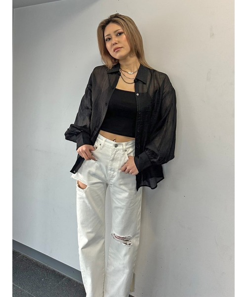 EGOIST（エゴイスト）の「ビッグシルエットシアーシャツ（シャツ/ブラウス・レディース・ピンク/グレー/ホワイト/ブラック・FREE）」の3枚目の写真