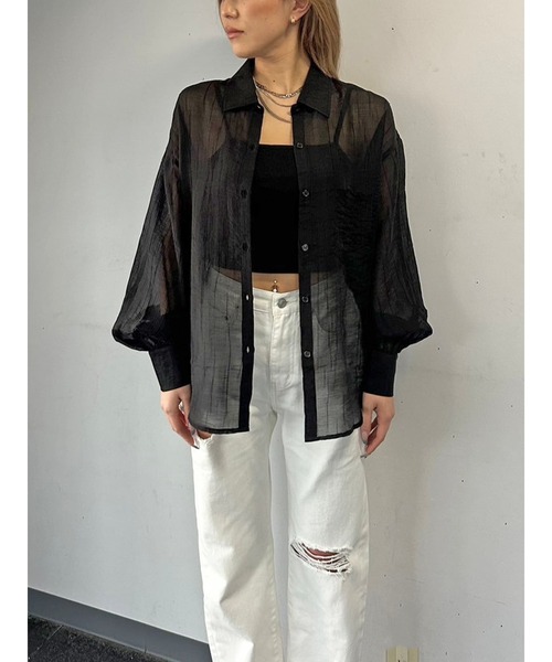 EGOIST（エゴイスト）の「ビッグシルエットシアーシャツ（シャツ/ブラウス・レディース・ピンク/グレー/ホワイト/ブラック・FREE）」の10枚目の写真