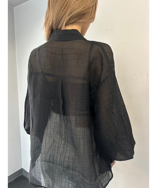 EGOIST（エゴイスト）の「ビッグシルエットシアーシャツ（シャツ/ブラウス・レディース・ピンク/グレー/ホワイト/ブラック・FREE）」の6枚目の写真