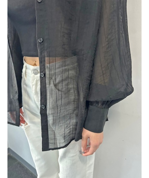 EGOIST（エゴイスト）の「ビッグシルエットシアーシャツ（シャツ/ブラウス・レディース・ピンク/グレー/ホワイト/ブラック・FREE）」の5枚目の写真