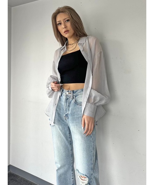 EGOIST（エゴイスト）の「ビッグシルエットシアーシャツ（シャツ/ブラウス・レディース・ピンク/グレー/ホワイト/ブラック・FREE）」の17枚目の写真