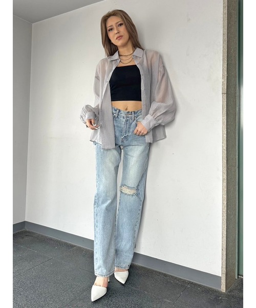 EGOIST（エゴイスト）の「ビッグシルエットシアーシャツ（シャツ/ブラウス・レディース・ピンク/グレー/ホワイト/ブラック・FREE）」の16枚目の写真