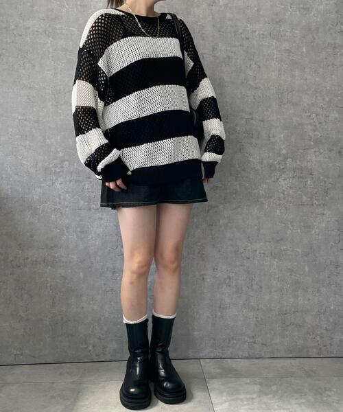 WEGO(ウィゴー)の「WEGO/ボーダーニットビッグプルオーバー(ニット/セーター・レディース・ブラック系その他5・FREE)」の19枚目の写真