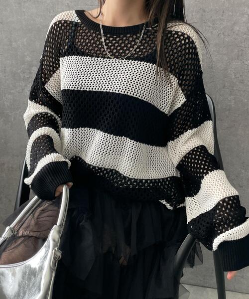 WEGO(ウィゴー)の「WEGO/ボーダーニットビッグプルオーバー(ニット/セーター・レディース・ブラック系その他5・FREE)」の22枚目の写真