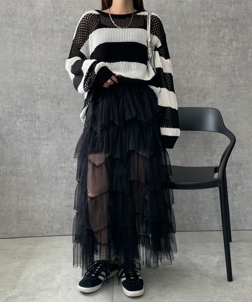 WEGO(ウィゴー)の「WEGO/ボーダーニットビッグプルオーバー(ニット/セーター・レディース・ブラック系その他5・FREE)」の2枚目の写真