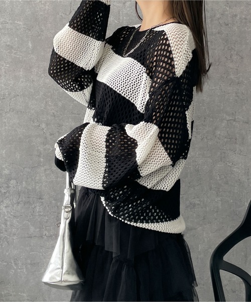 WEGO(ウィゴー)の「WEGO/ボーダーニットビッグプルオーバー(ニット/セーター・レディース・ブラック系その他5・FREE)」の6枚目の写真