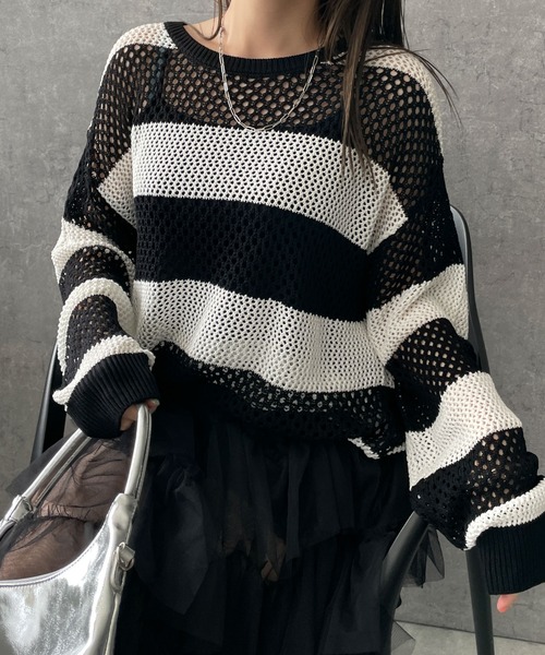 WEGO(ウィゴー)の「WEGO/ボーダーニットビッグプルオーバー(ニット/セーター・レディース・ブラック系その他5・FREE)」の8枚目の写真