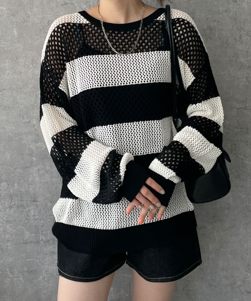 セール】WEGO/ボーダーニットビッグプルオーバー（ニット