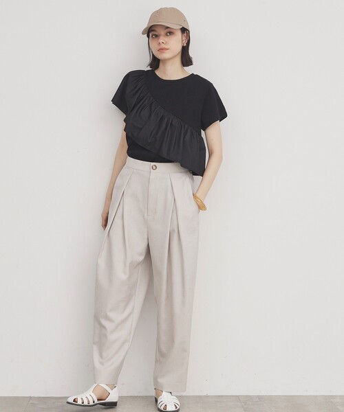 THE SHOP TK (ザ ショップ ティーケー )の「◆【UV/接触冷感/洗濯OK/毛玉になりにくい】アシメフリルプルオーバー(Tシャツ/カットソー・レディース・ブラック/オフホワイト・12/11/13)」の4枚目の写真