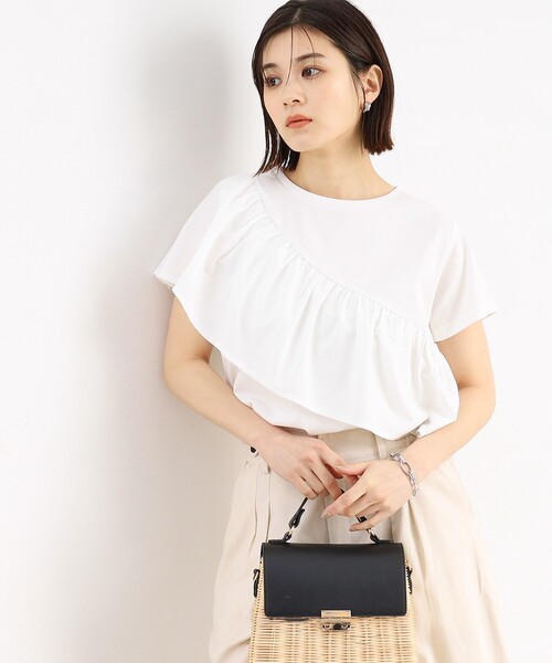 THE SHOP TK (ザ ショップ ティーケー )の「◆【UV/接触冷感/洗濯OK/毛玉になりにくい】アシメフリルプルオーバー(Tシャツ/カットソー・レディース・ブラック/オフホワイト・12/11/13)」の7枚目の写真