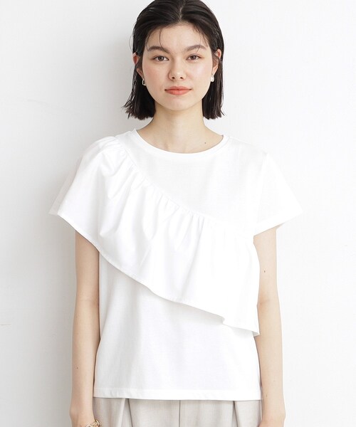 THE SHOP TK (ザ ショップ ティーケー )の「◆【UV/接触冷感/洗濯OK/毛玉になりにくい】アシメフリルプルオーバー(Tシャツ/カットソー・レディース・ブラック/オフホワイト・12/11/13)」の8枚目の写真