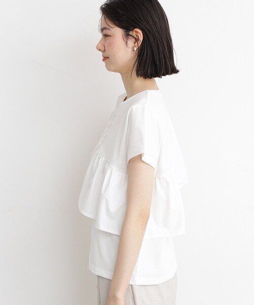 THE SHOP TK (ザ ショップ ティーケー )の「◆【UV/接触冷感/洗濯OK/毛玉になりにくい】アシメフリルプルオーバー(Tシャツ/カットソー・レディース・ブラック/オフホワイト・12/11/13)」の9枚目の写真