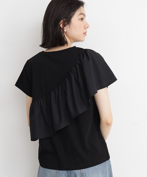 THE SHOP TK (ザ ショップ ティーケー )の「◆【UV/接触冷感/洗濯OK/毛玉になりにくい】アシメフリルプルオーバー(Tシャツ/カットソー・レディース・ブラック/オフホワイト・12/11/13)」の14枚目の写真