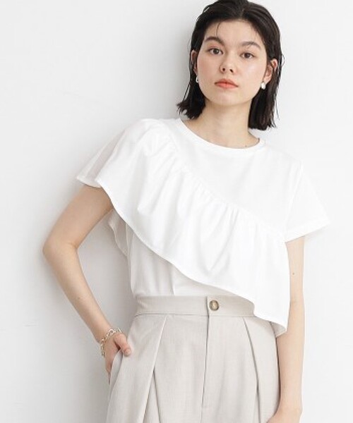 THE SHOP TK (ザ ショップ ティーケー )の「◆【UV/接触冷感/洗濯OK/毛玉になりにくい】アシメフリルプルオーバー(Tシャツ/カットソー・レディース・ブラック/オフホワイト・12/11/13)」の17枚目の写真