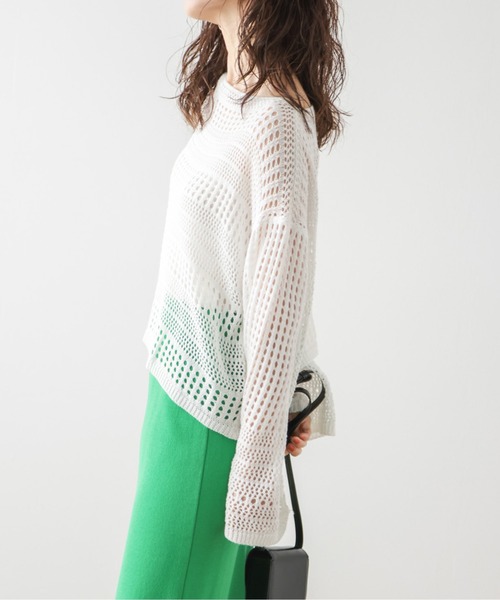 AMELY(エミリー)の「メッシュニットトップス(ニット/セーター・レディース・ホワイト/ピンク/ブラック/ベージュ/ブラウン/モスグリーン・フリー)」の12枚目の写真