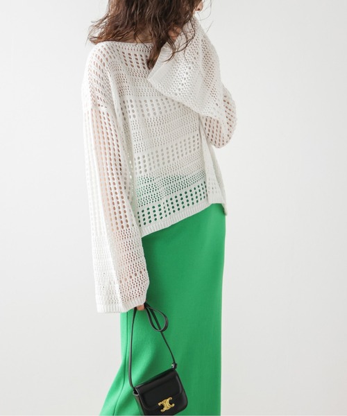 AMELY(エミリー)の「メッシュニットトップス(ニット/セーター・レディース・ホワイト/ピンク/ブラック/ベージュ/ブラウン/モスグリーン・フリー)」の11枚目の写真