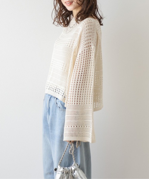 トップス emily SLY | LACE DOCKING FRONT BUTTON トップス (ニット ) |SHEL