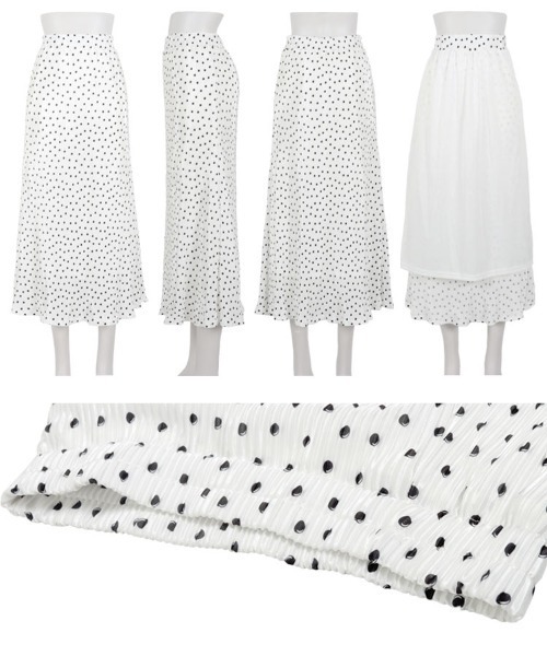 KOBE LETTUCE(コウベレタス)の「ドットプリーツナロースカート(スカート・レディース・ホワイト/ブラック・M)」の6枚目の写真