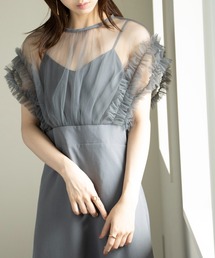 【MAISON BREEZE】チュール×クレープ ドッキングフリルワンピース 224-487-3466 DTK