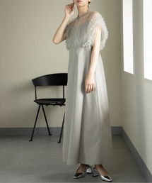 【MAISON BREEZE】チュール×クレープ ドッキングフリルワンピース 224-487-3466 DTK