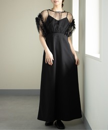 【MAISON BREEZE】チュール×クレープ ドッキングフリルワンピース 224-487-3466 DTK