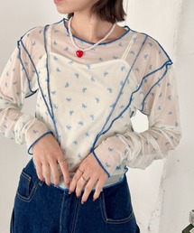 SOLLON. | アウトリンキングリボンプリントシアートップス(Tシャツ/カットソー)