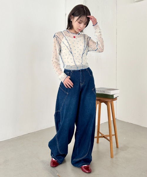 SOLLON.（ソルロン）の「アウトリンキングリボンプリントシアートップス（Tシャツ/カットソー・レディース・レッド/ライトブルー・FREE）」の9枚目の写真