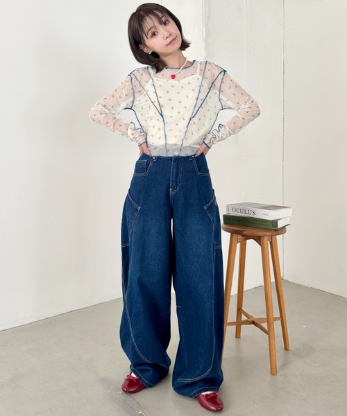 SOLLON.（ソルロン）の「アウトリンキングリボンプリントシアートップス（Tシャツ/カットソー・レディース・レッド/ライトブルー・FREE）」の8枚目の写真