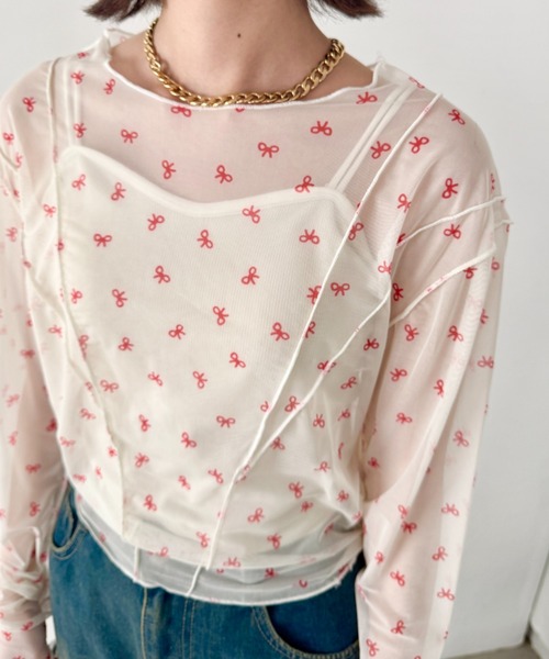 SOLLON.（ソルロン）の「アウトリンキングリボンプリントシアートップス（Tシャツ/カットソー・レディース・レッド/ライトブルー・FREE）」の18枚目の写真