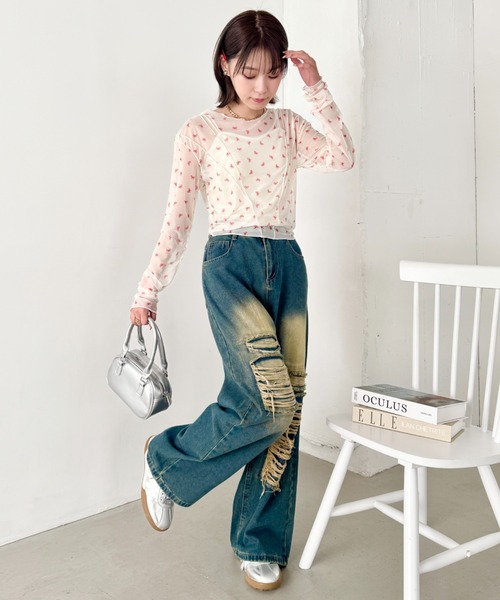 SOLLON.（ソルロン）の「アウトリンキングリボンプリントシアートップス（Tシャツ/カットソー・レディース・レッド/ライトブルー・FREE）」の17枚目の写真