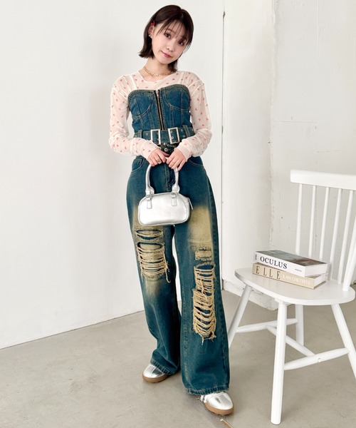 SOLLON.（ソルロン）の「アウトリンキングリボンプリントシアートップス（Tシャツ/カットソー・レディース・レッド/ライトブルー・FREE）」の16枚目の写真