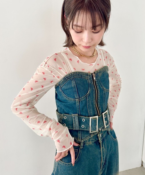 SOLLON.（ソルロン）の「アウトリンキングリボンプリントシアートップス（Tシャツ/カットソー・レディース・レッド/ライトブルー・FREE）」の15枚目の写真